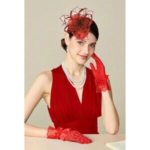 Red Women Short Red Sparkly Lace Gloves Bridal Evening Wedding Party Costume